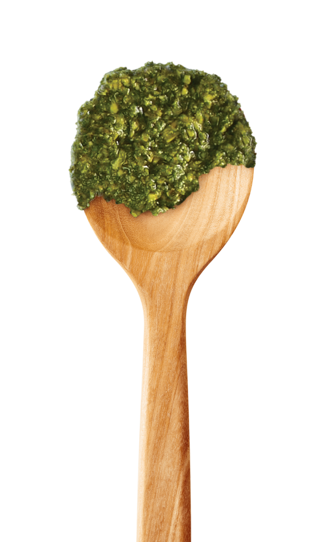 spoon with Pesto with Almonds Sauce